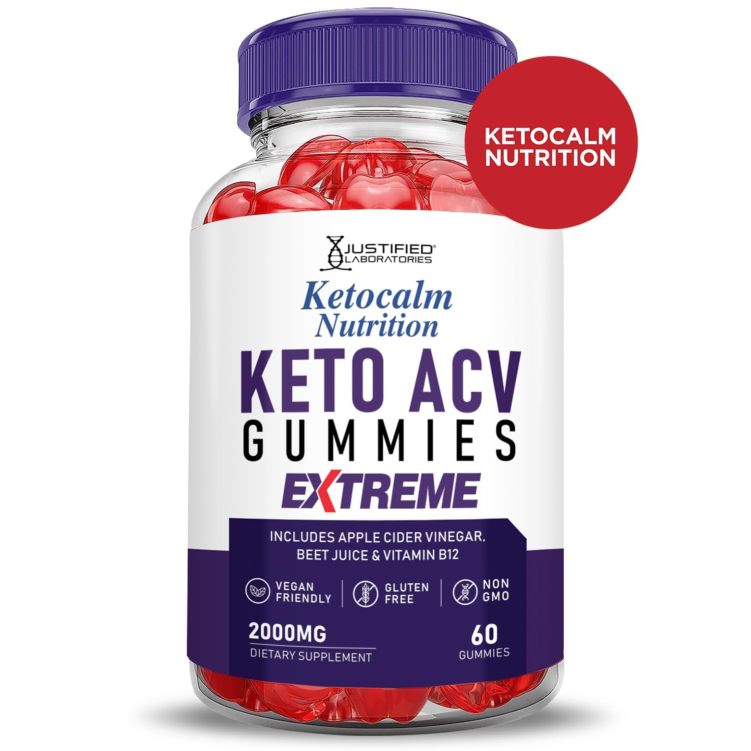 Vegan and Non-GMO seals on Ketocalm Keto ACV Gummies box