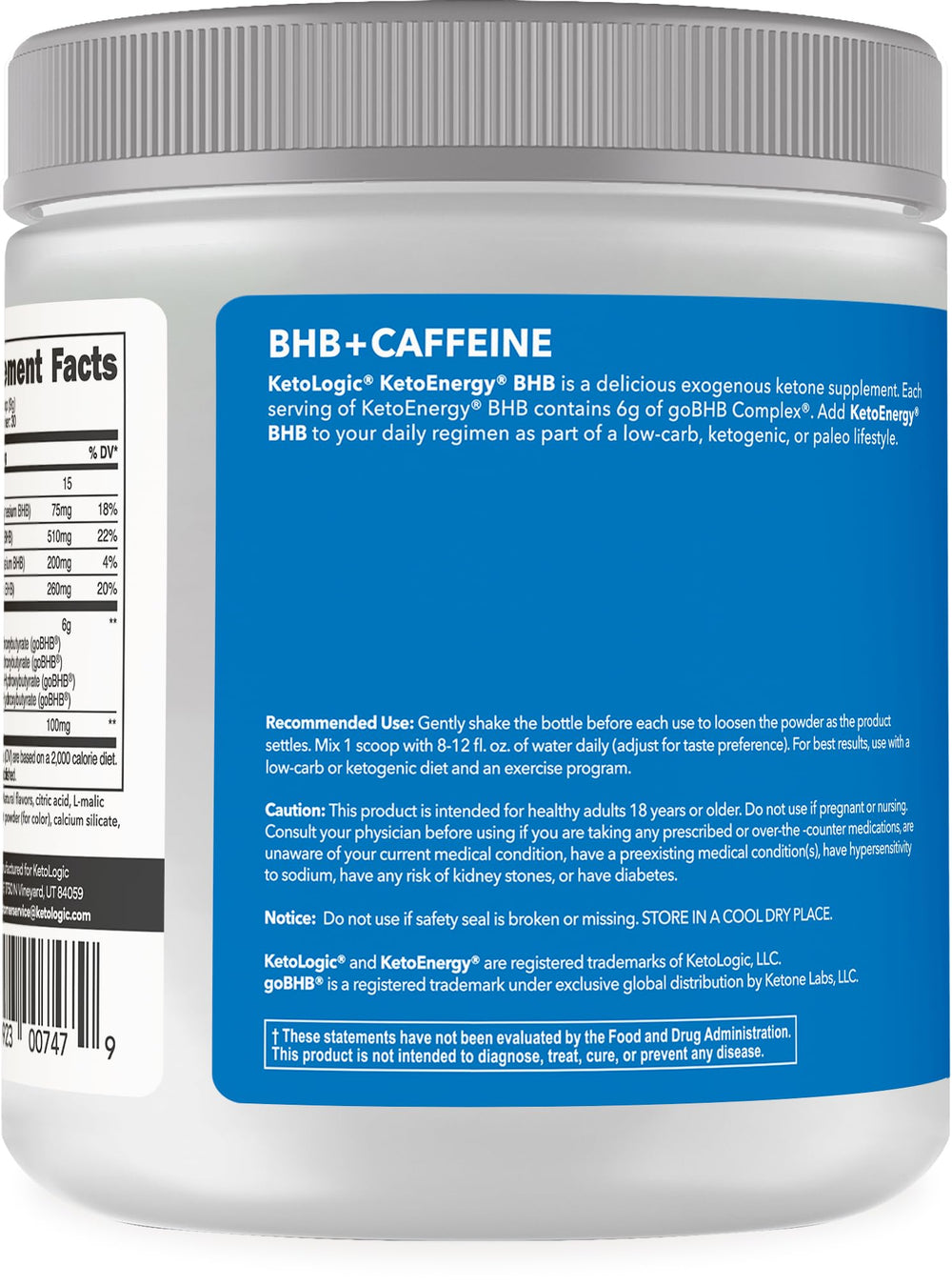 Nutrition info showing 6g goBHB per serving and 101 mg caffeine