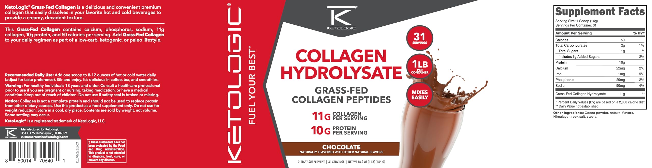 Prepared beverage showing 10g protein and 11g collagen per serving