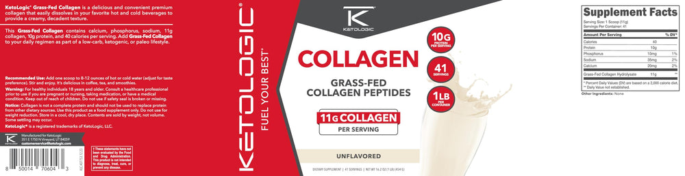 Ketologic Grass-Fed Collagen Unflavored product packaging label