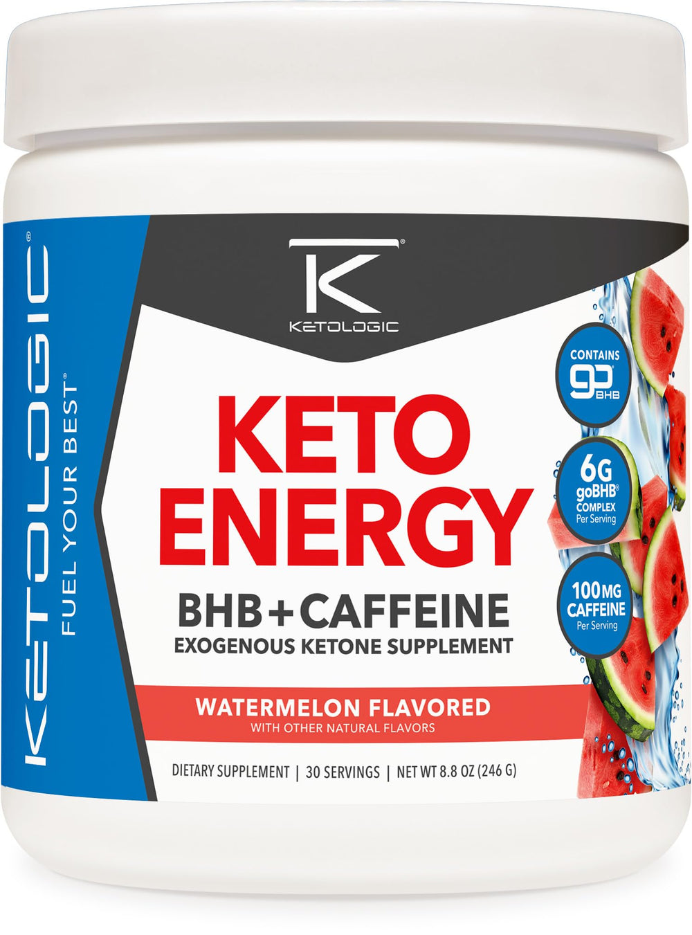 Ketologic KetoEnergy Watermelon bottle front view for daily energy and focus.