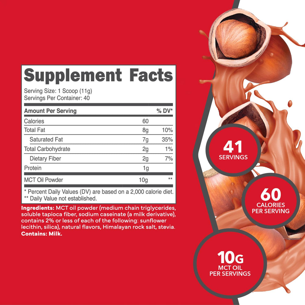 Ketologic MCT Oil Powder Hazelnut Cream 1 lb nutrition label