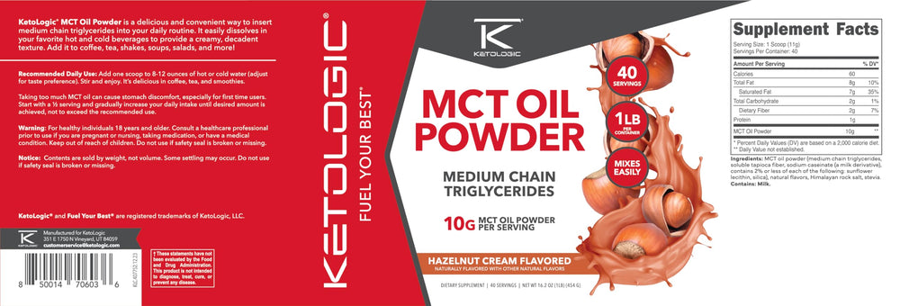 Ingredients list for Ketologic MCT Oil Powder Hazelnut Cream