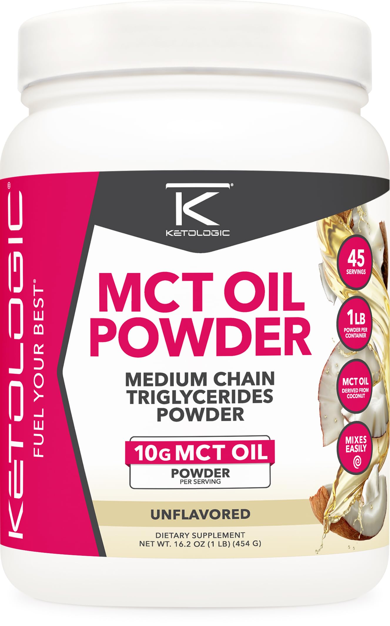 Ketologic MCT Oil Powder Unflavored 1 lb bottle