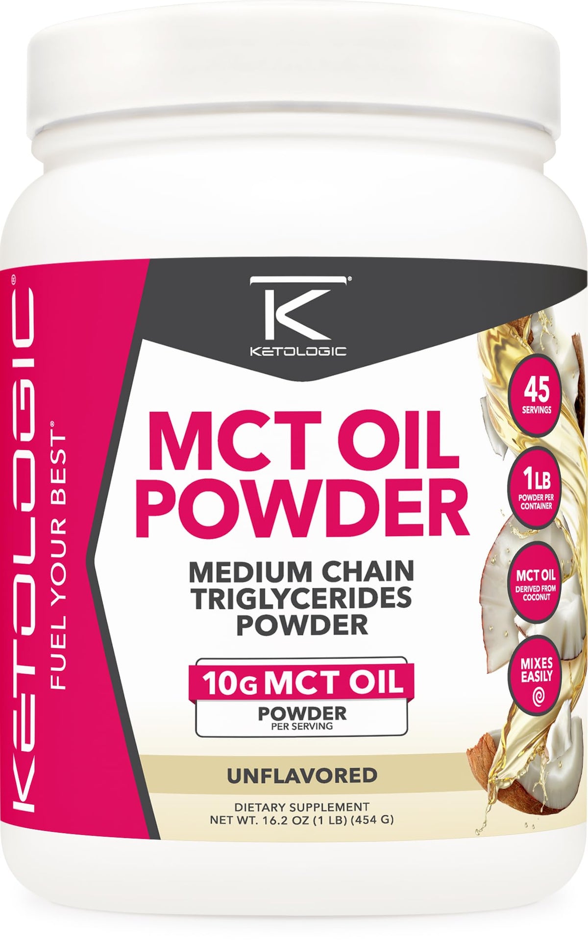 Ketologic MCT Oil Powder Unflavored 1 lb bottle