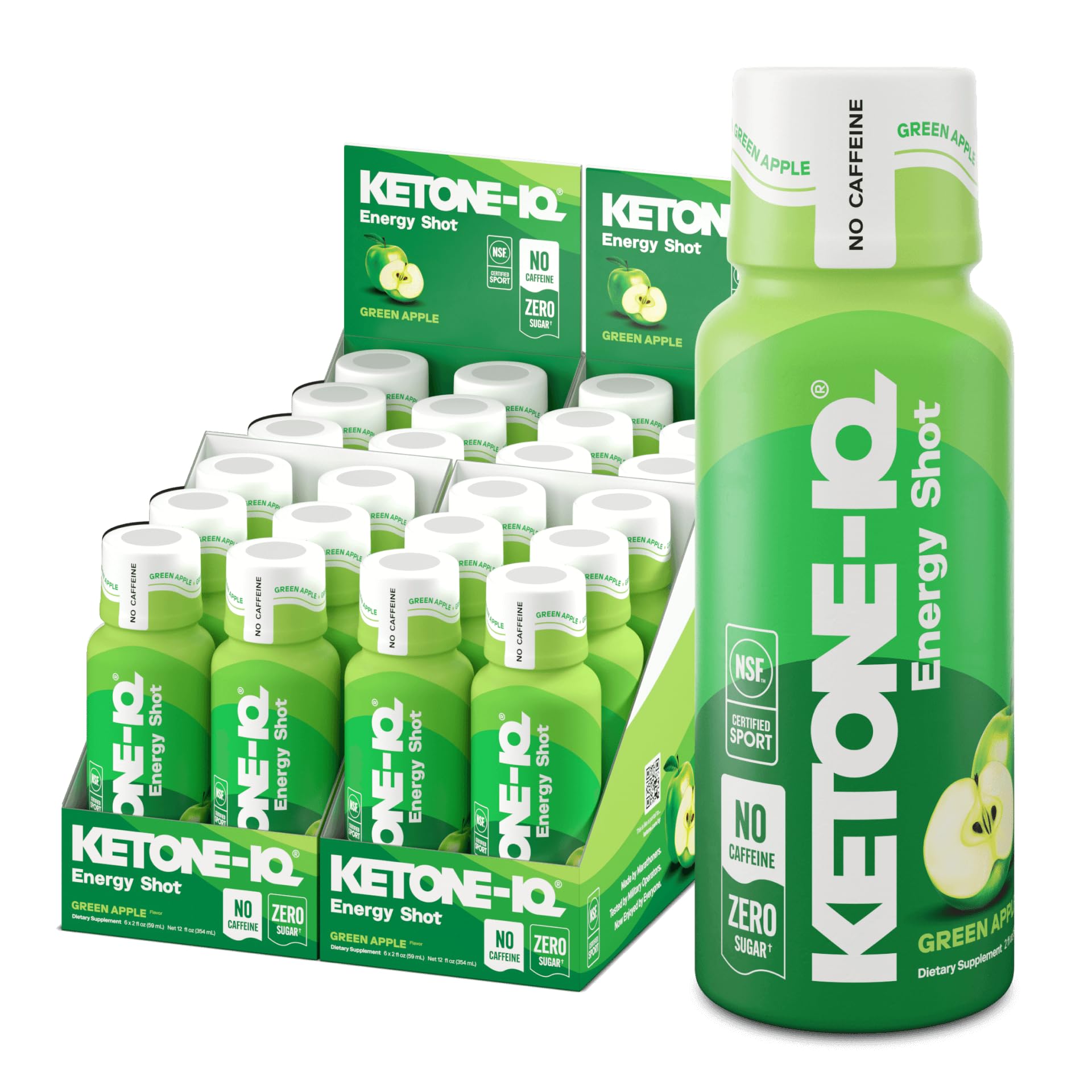 Ketone-IQ No Caffeine Energy Shots 24-pack Green Apple – front packaging