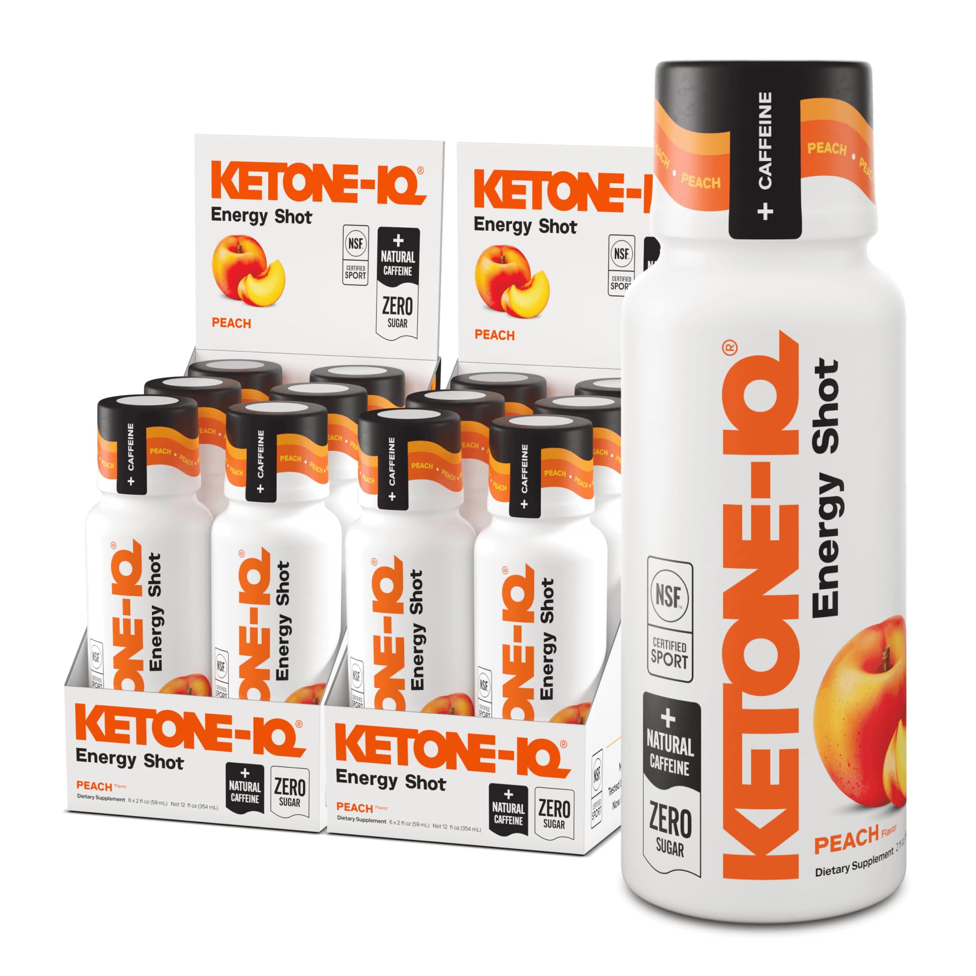 Ketone-IQ Peach energy shot 12-pack front view