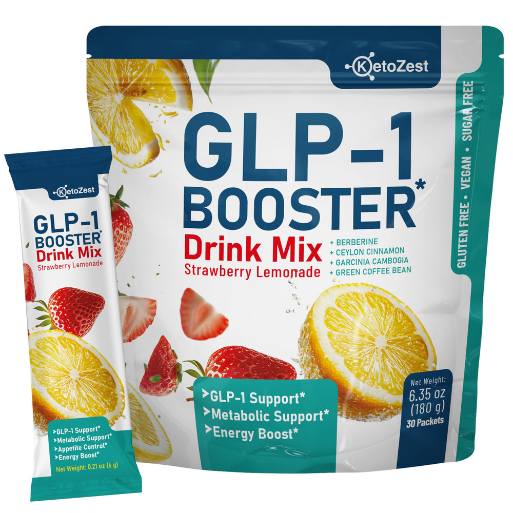 Hero shot of KetoZest GLP-1 Booster Drink Mix powder