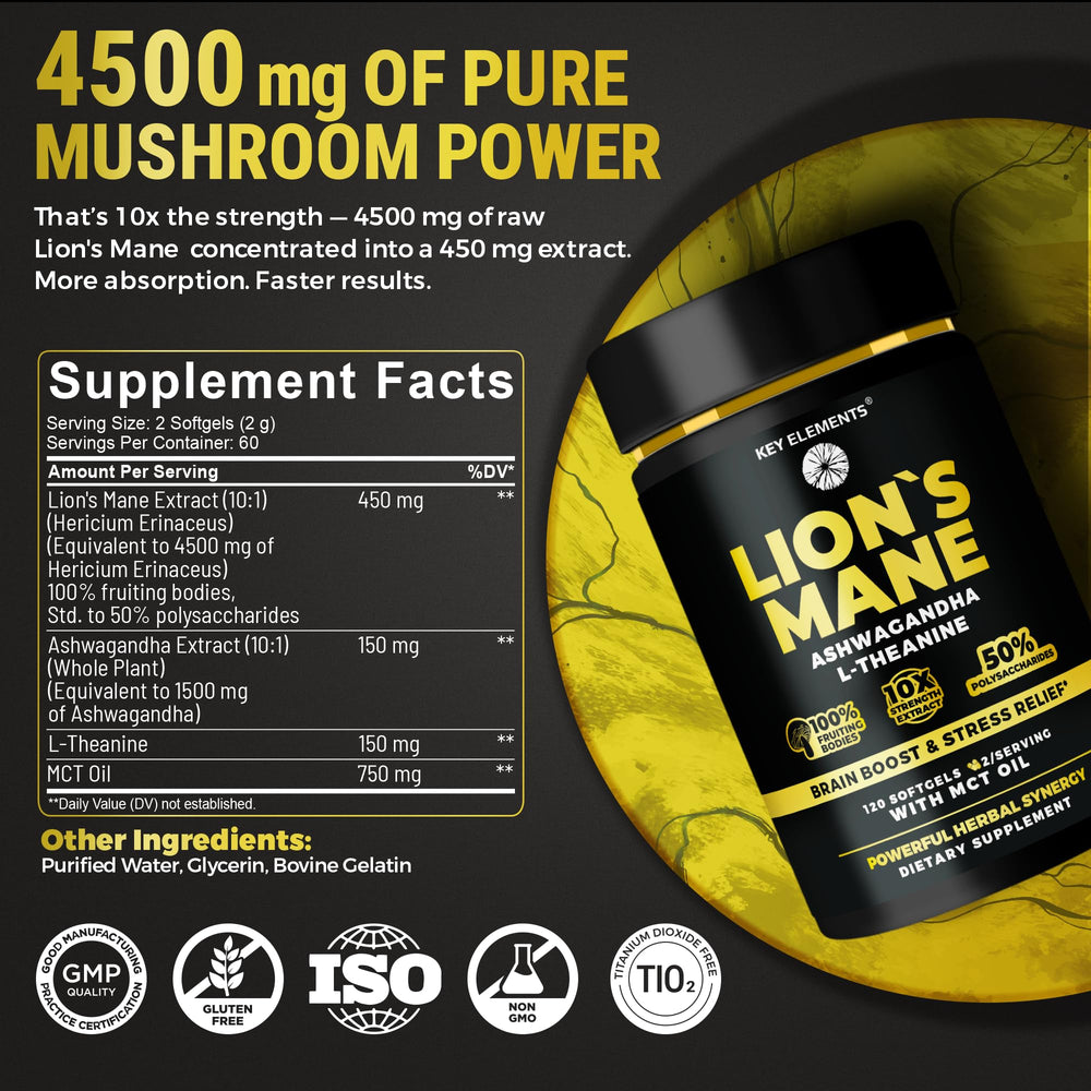 Nutrition and ingredients overview for Key Elements Lions Mane supplement
