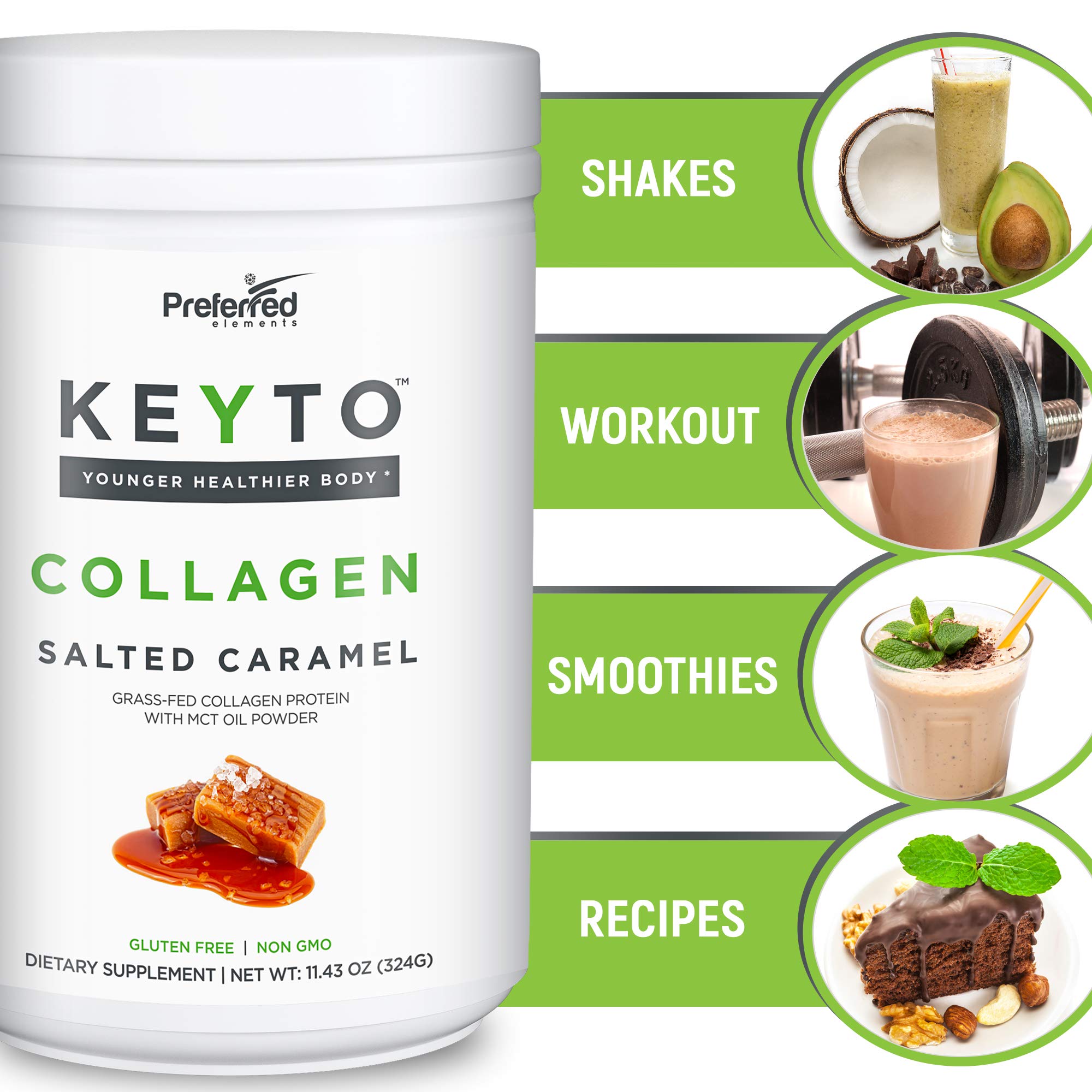 Nutrition facts panel for KeyTO Keto Collagen Salted Caramel