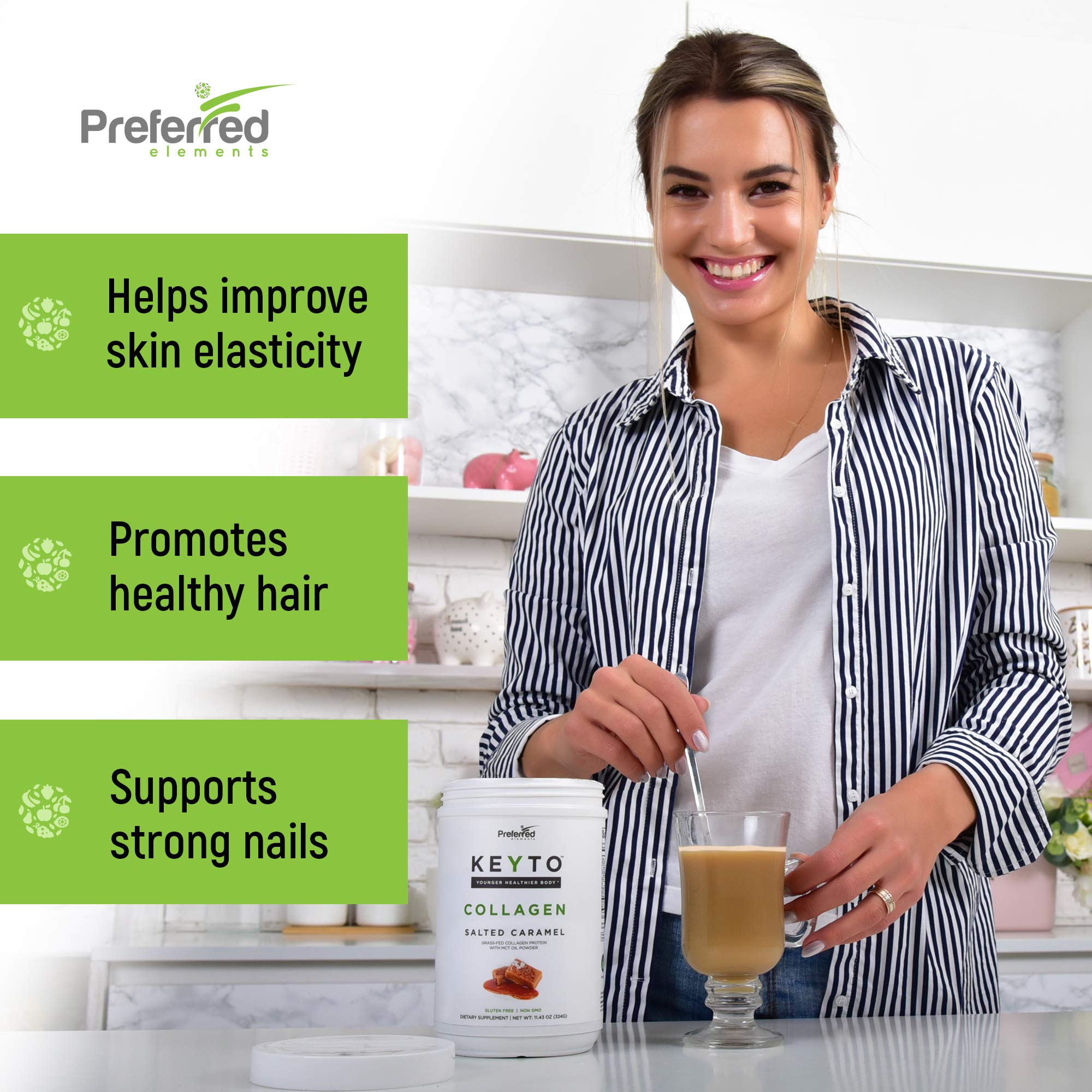 Keto Collagen Powder being scooped, with MCT oil visible