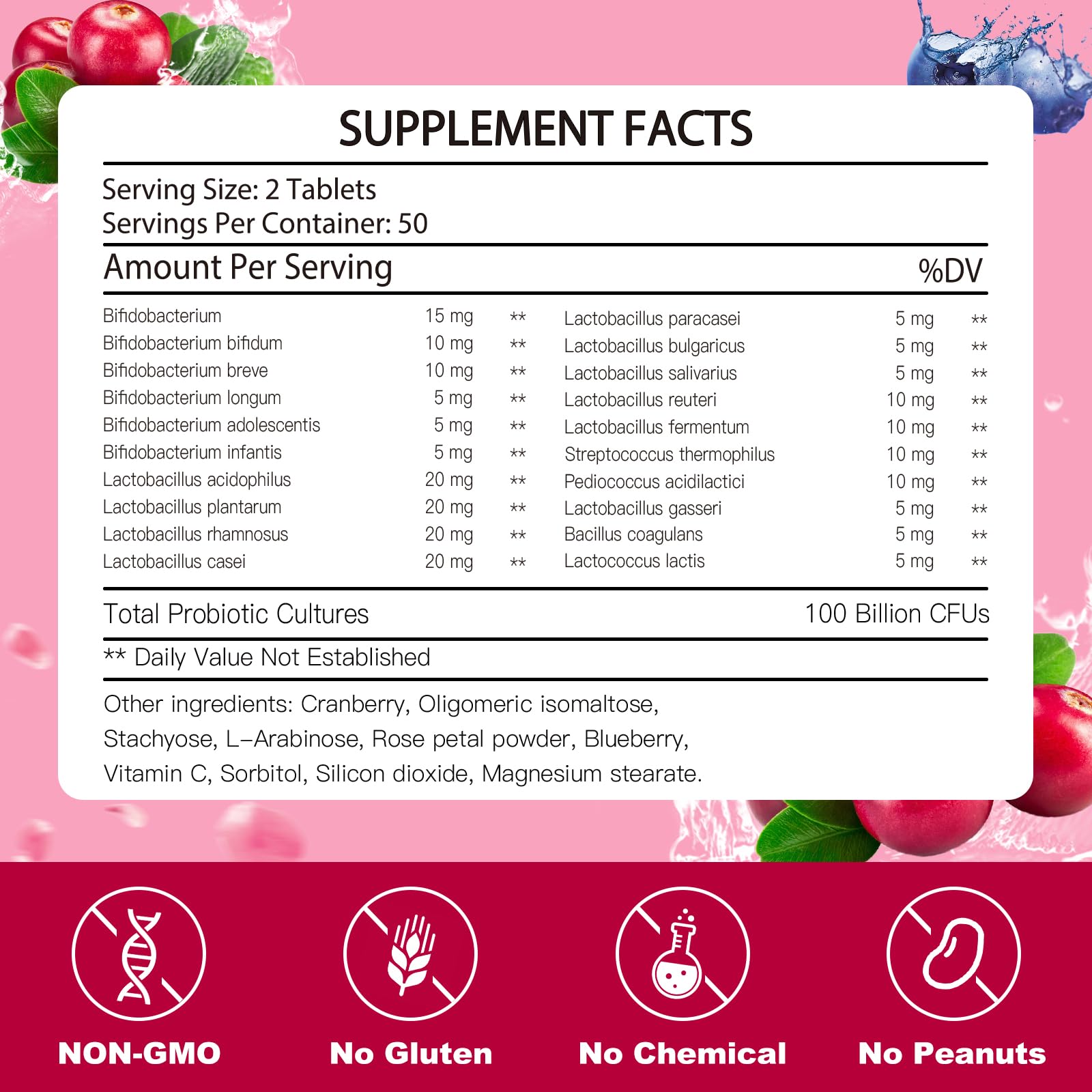 Probiotic formula with organic prebiotics, cranberries and D-Mannose ingredients