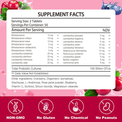 Probiotic formula with organic prebiotics, cranberries and D-Mannose ingredients
