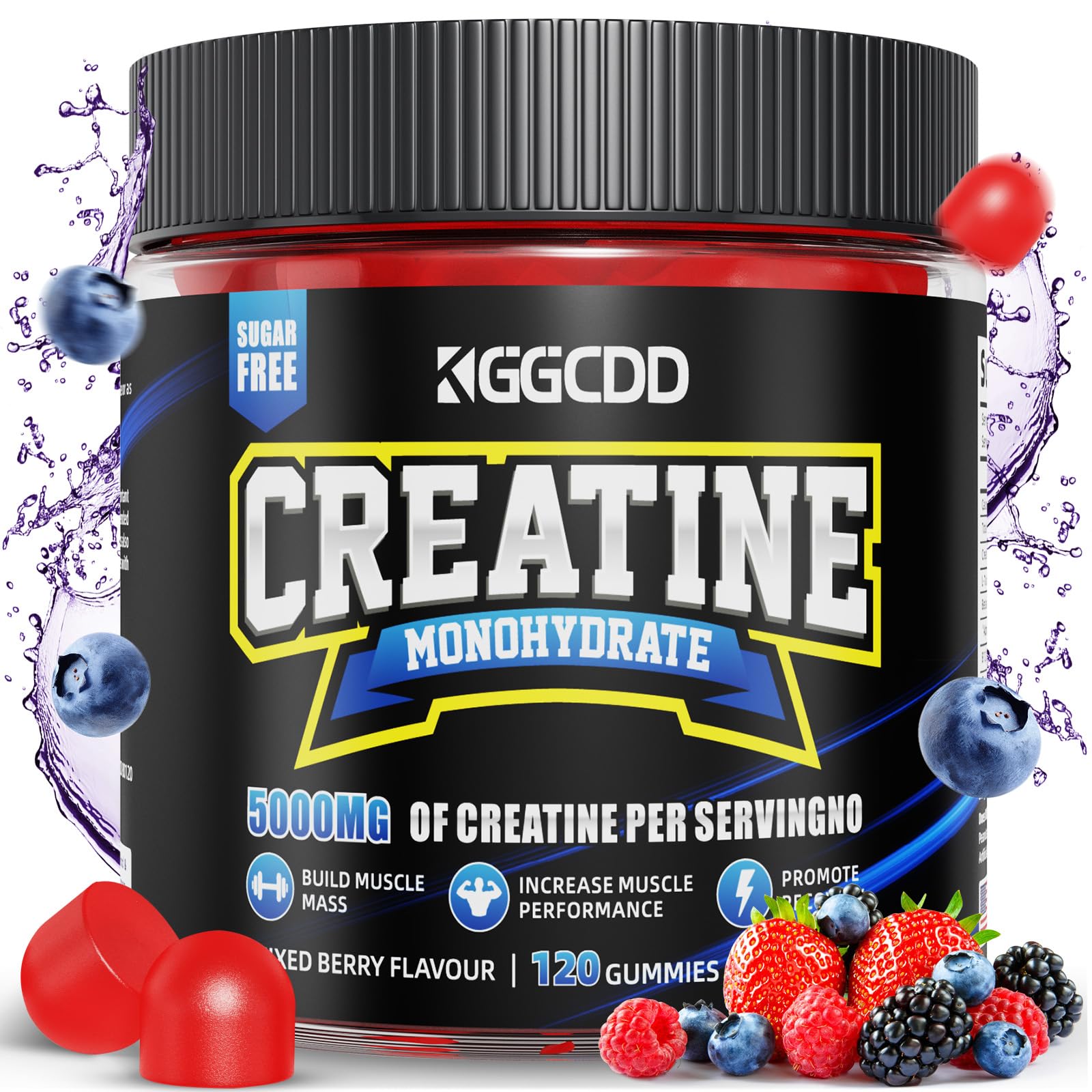 KGGCDD Creatine Monohydrate Gummies Sugar Free mixed berry bottle label