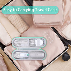 Elastic straps securing toothpaste on the case surface