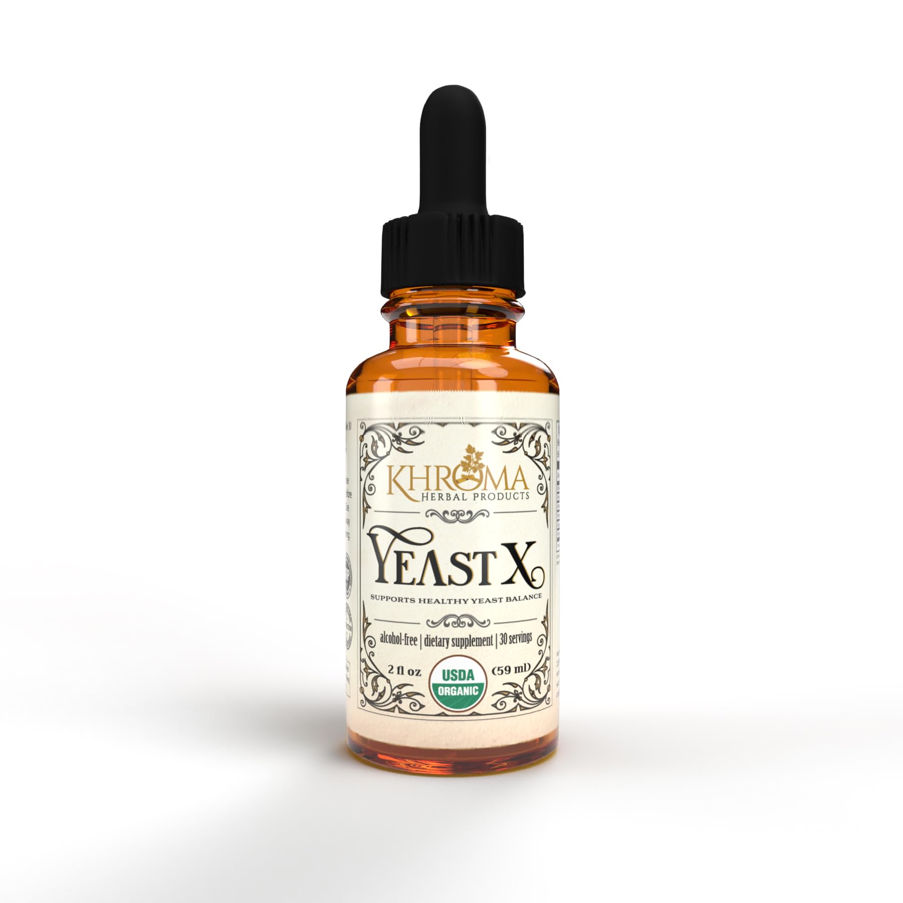 Khroma Yeast X organic yeast support bottle with herbal label
