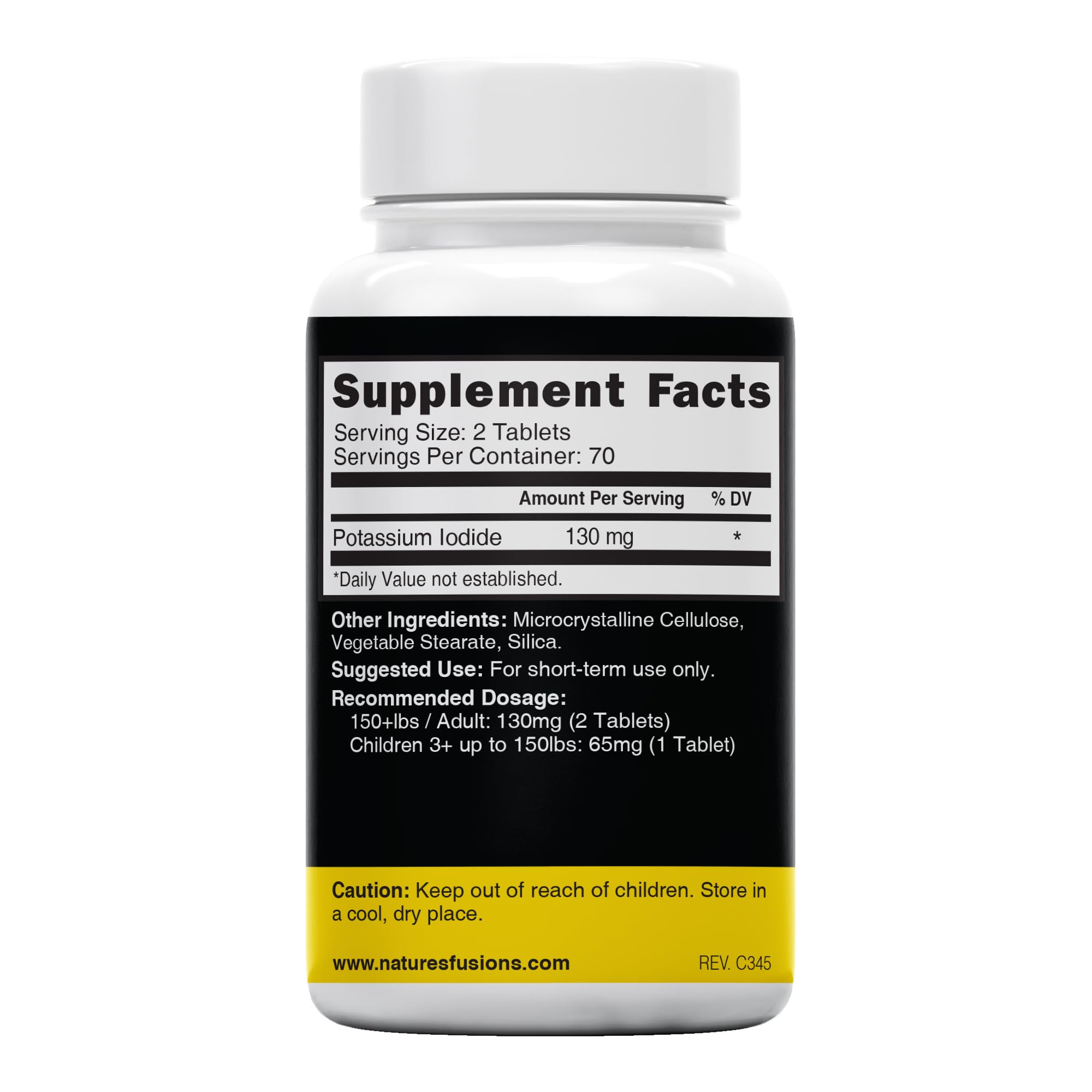 KI pills potassium iodide 130 mg; pack of five for dosing