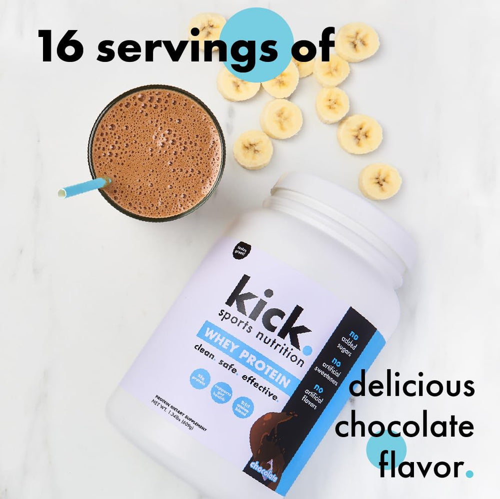 Kick Sports Nutrition Whey Protein post-workout shot captures recovery boost after training.