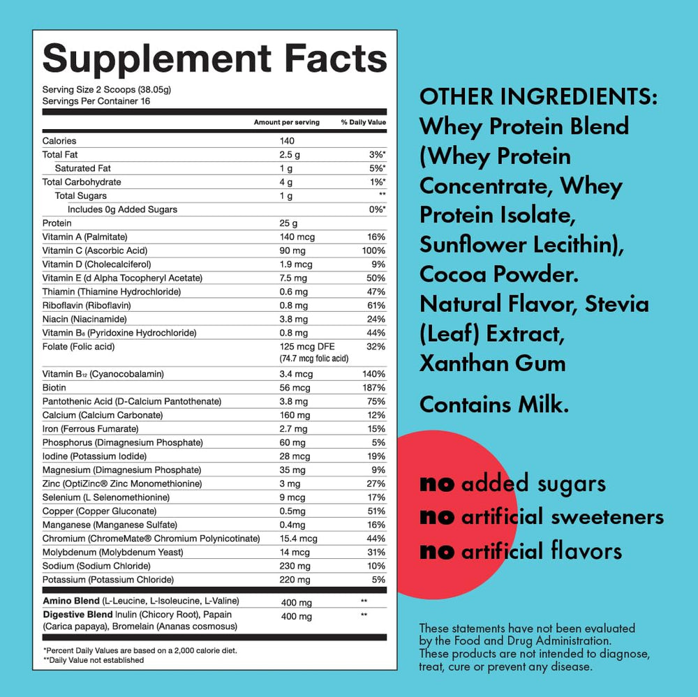 Kick Sports Nutrition Whey Protein shake in glass showcases chocolate flavor for workouts.