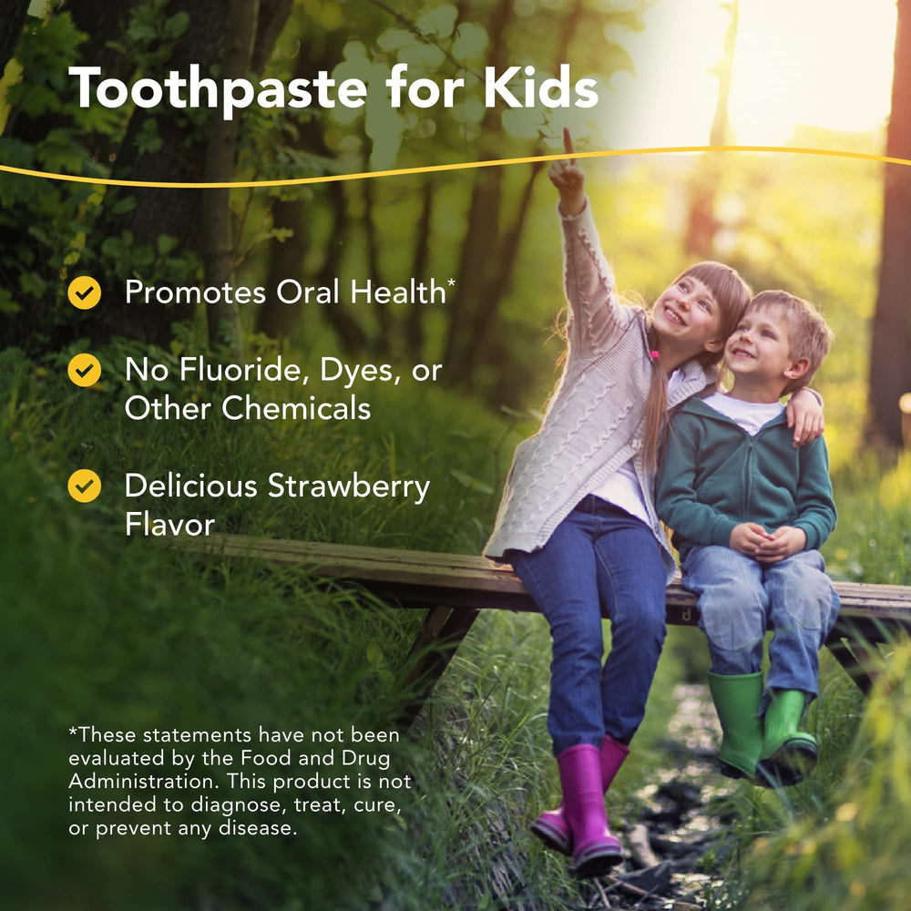 Close-up of Kid-e-kare Strawberry Toothpaste tube