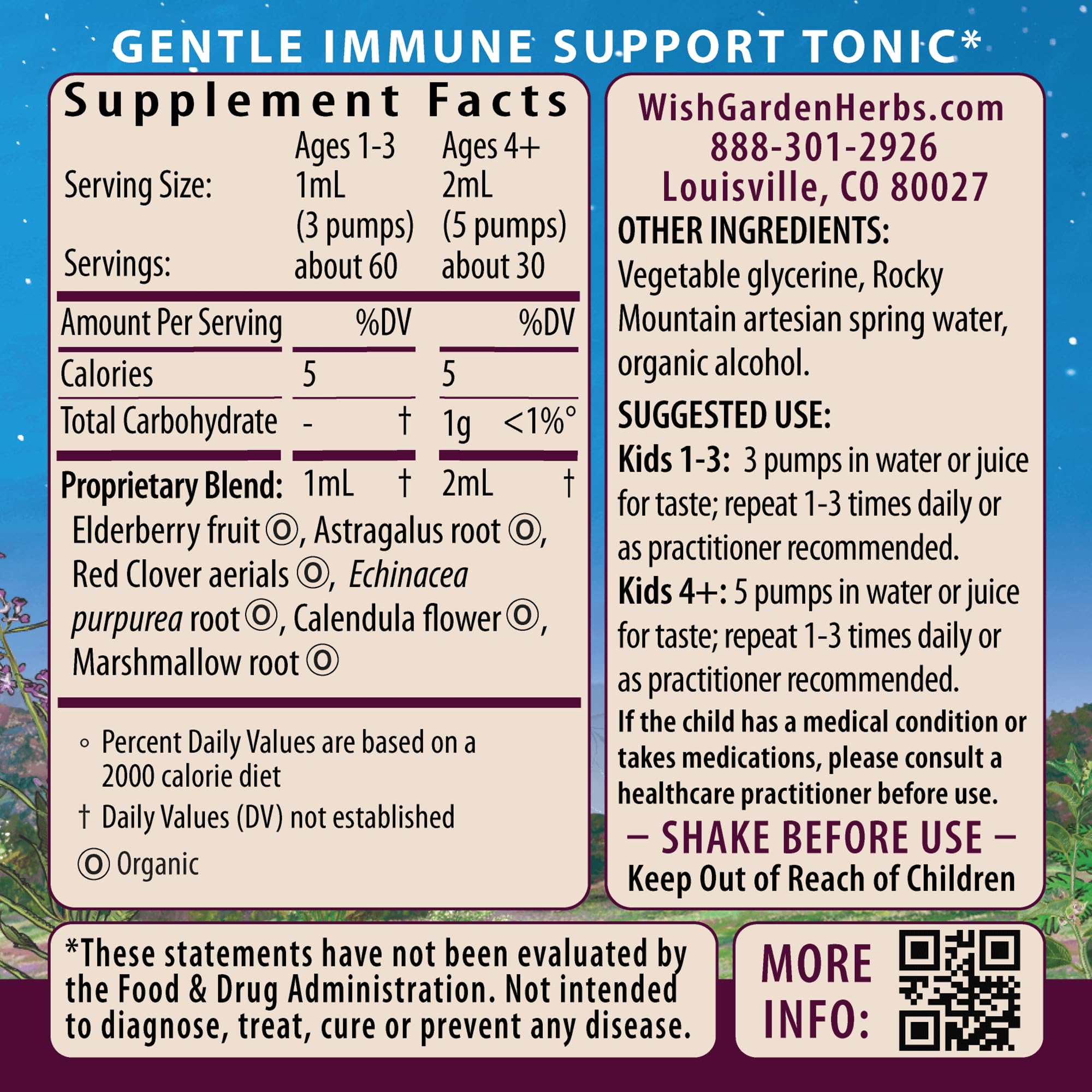 Kids immune tincture in dropper bottle