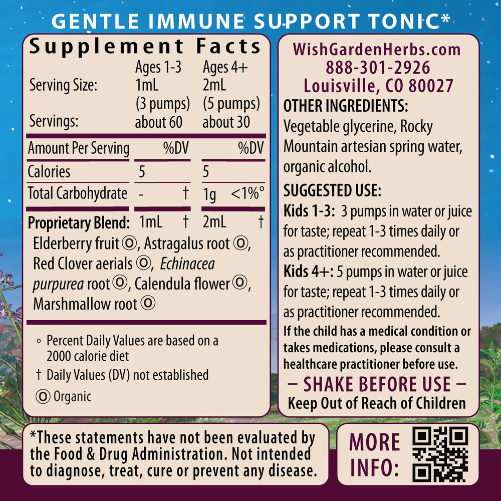 Kids immune tincture in dropper bottle