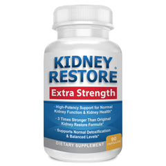 Kidney Restore Kidney Cleanse bottle on display highlights detox support for kidneys.