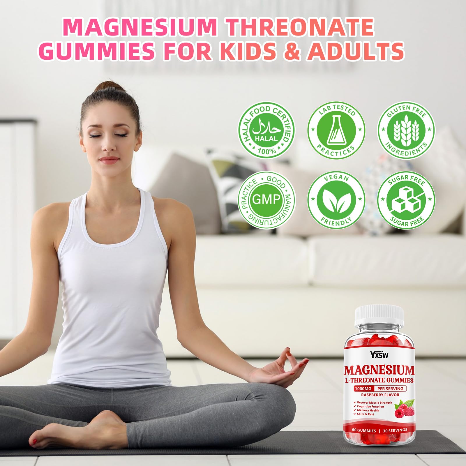 Illustration of kids and adults taking Raspberry Magnesium L-Threonate Gummies