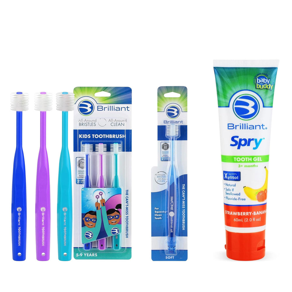 Set of Brilliant Oral Care Kids toothbrushes in Royal Purple Teal for ages 5-9
