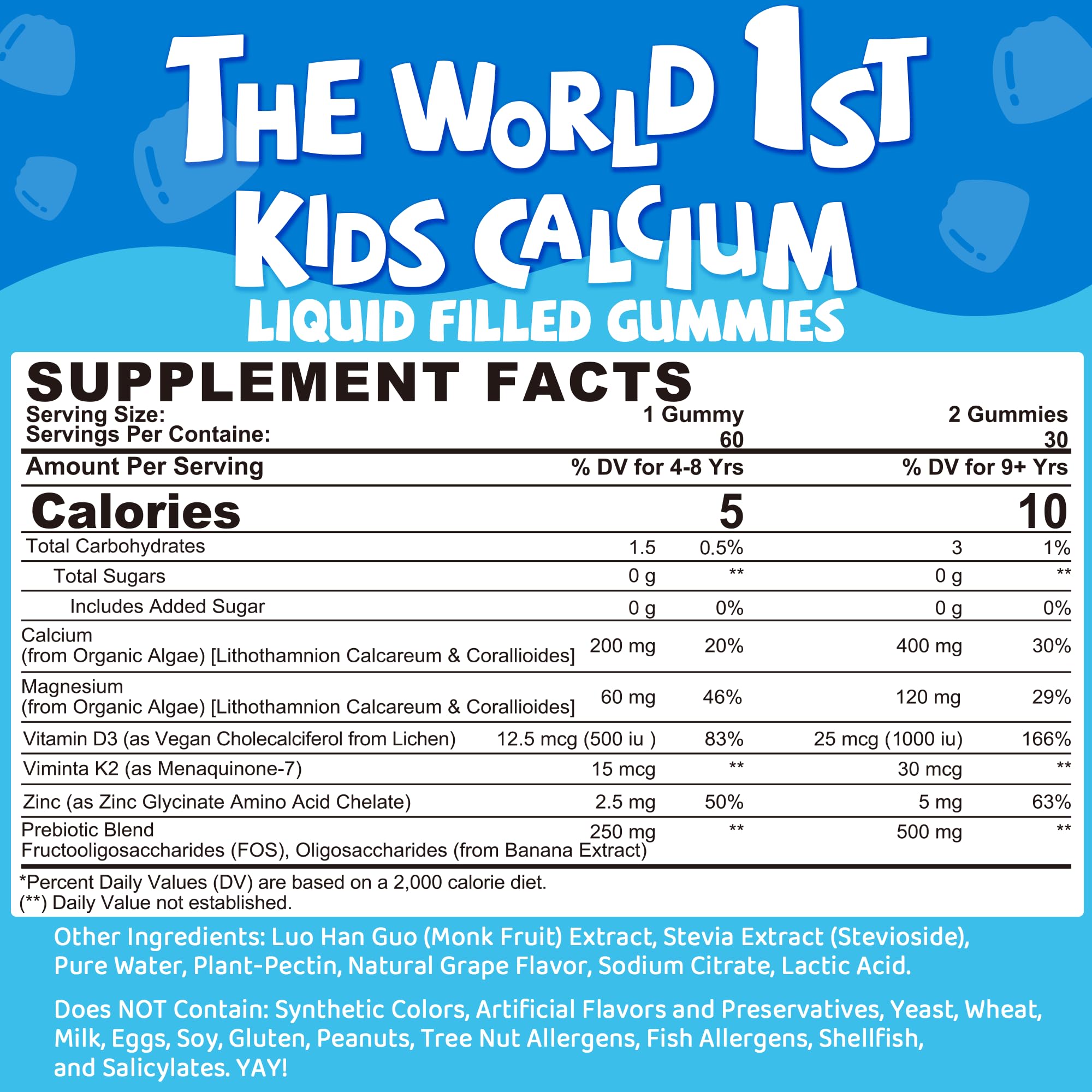 Kids calcium gummies with vitamin D3 K2, magnesium and zinc