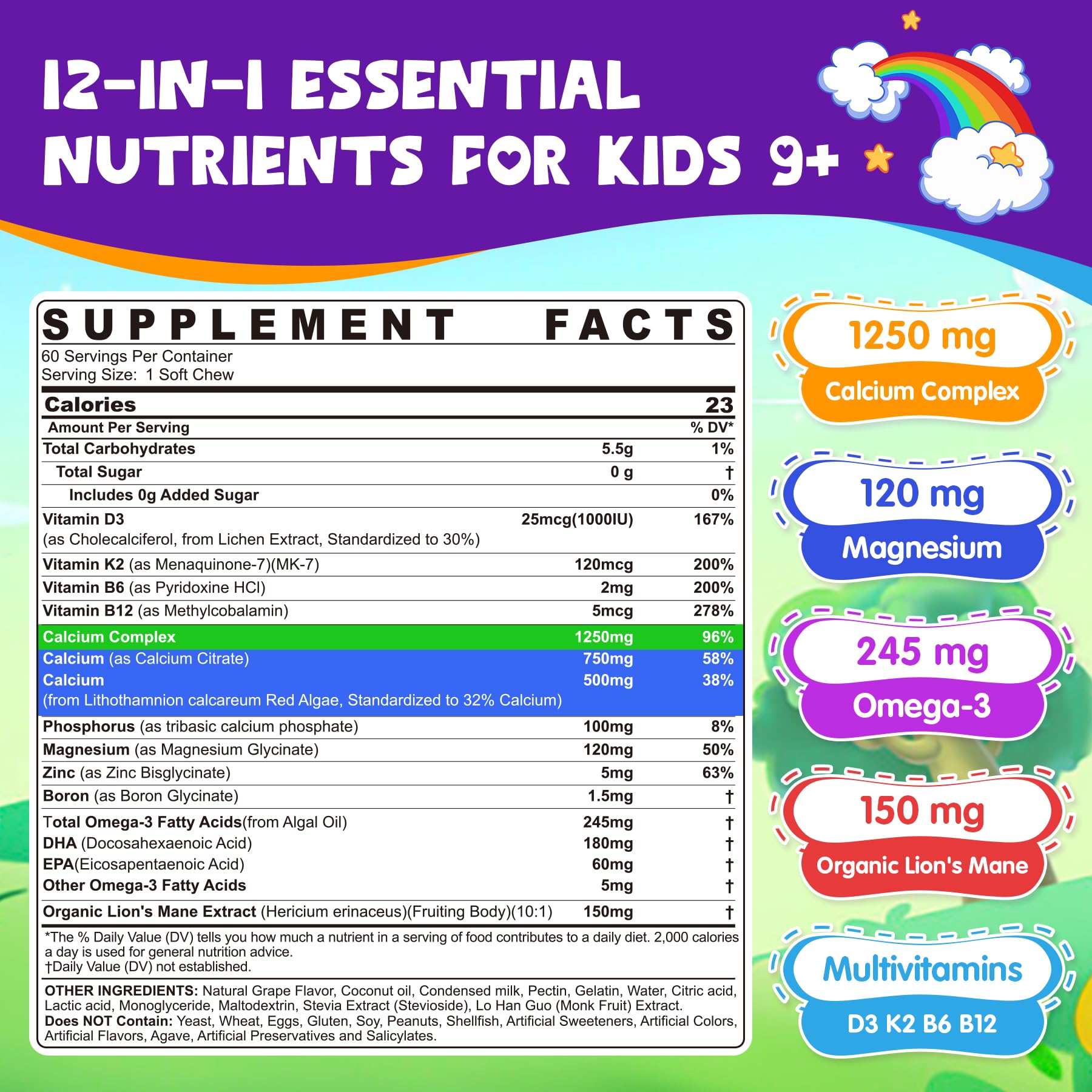 Close-up of grape-flavored dual calcium soft chew