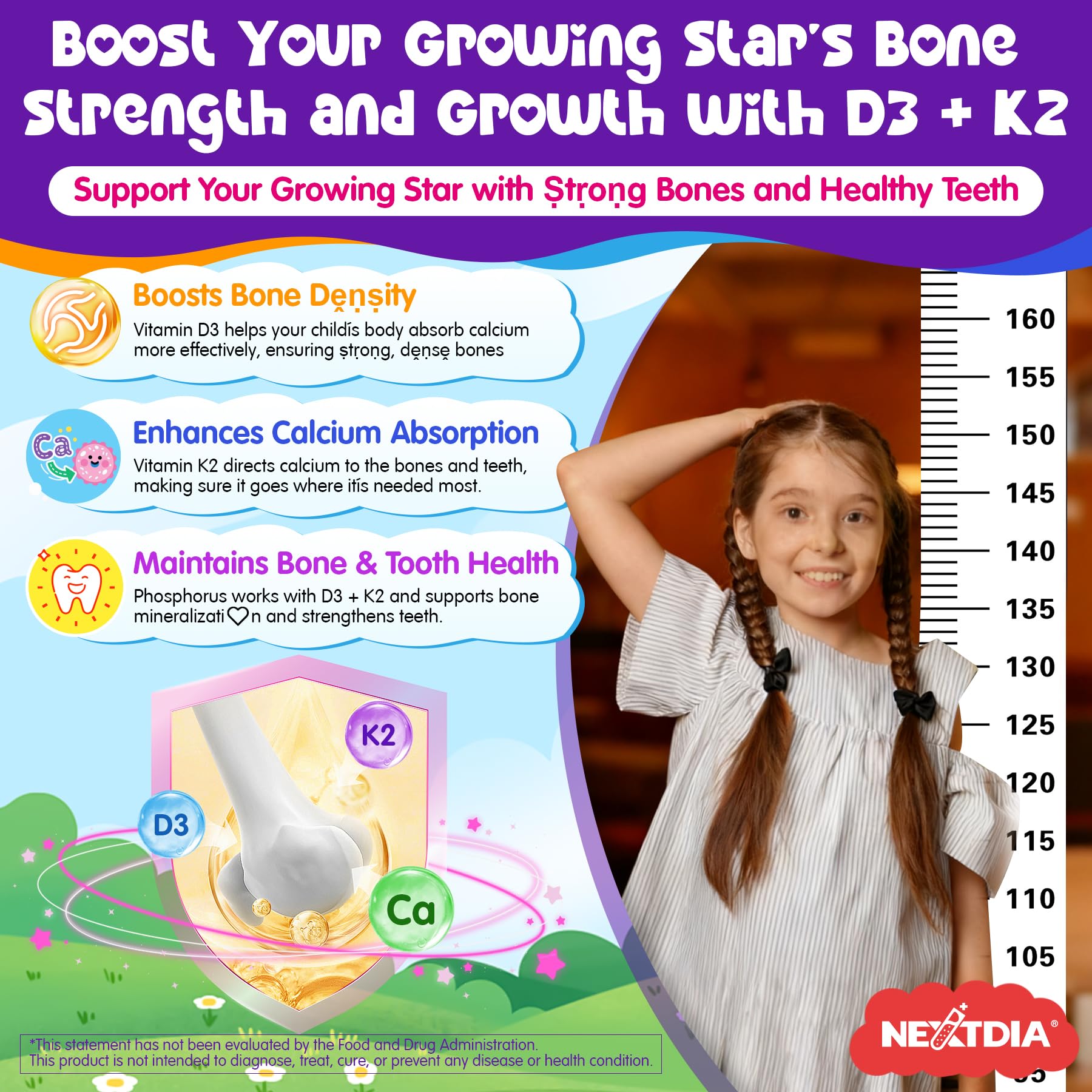 Vitamin D3 and Vitamin K2 icons for calcium absorption