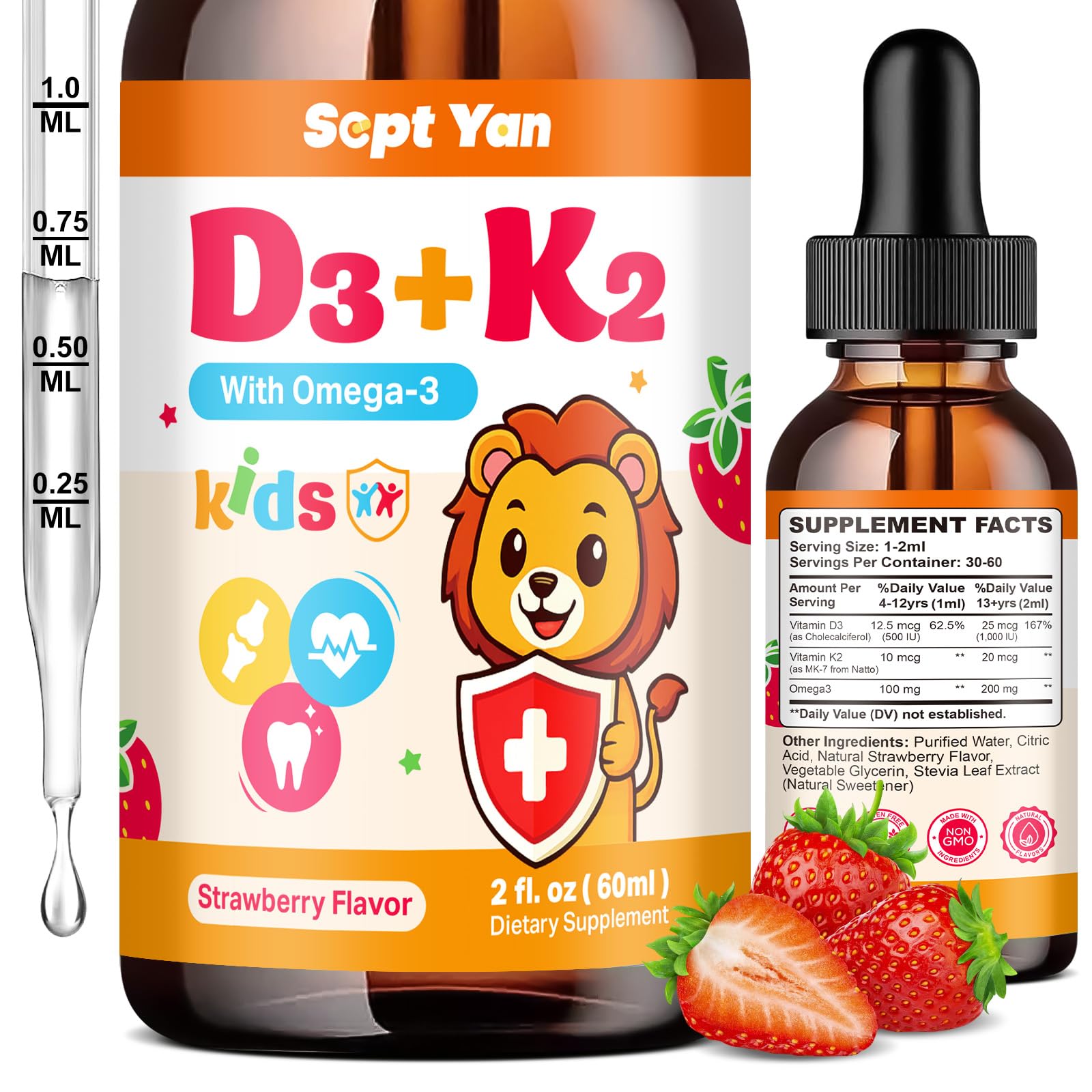 Front view of Kids Vitamin D3 K2 Drops bottle