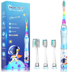 Dada-Tech Kids Electric Toothbrush Astronauts Blue with rainbow LED light on the handle