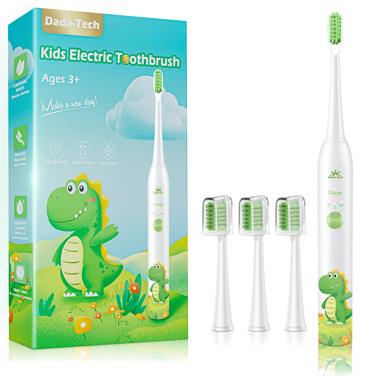 Dinosaur white kids electric toothbrush front view