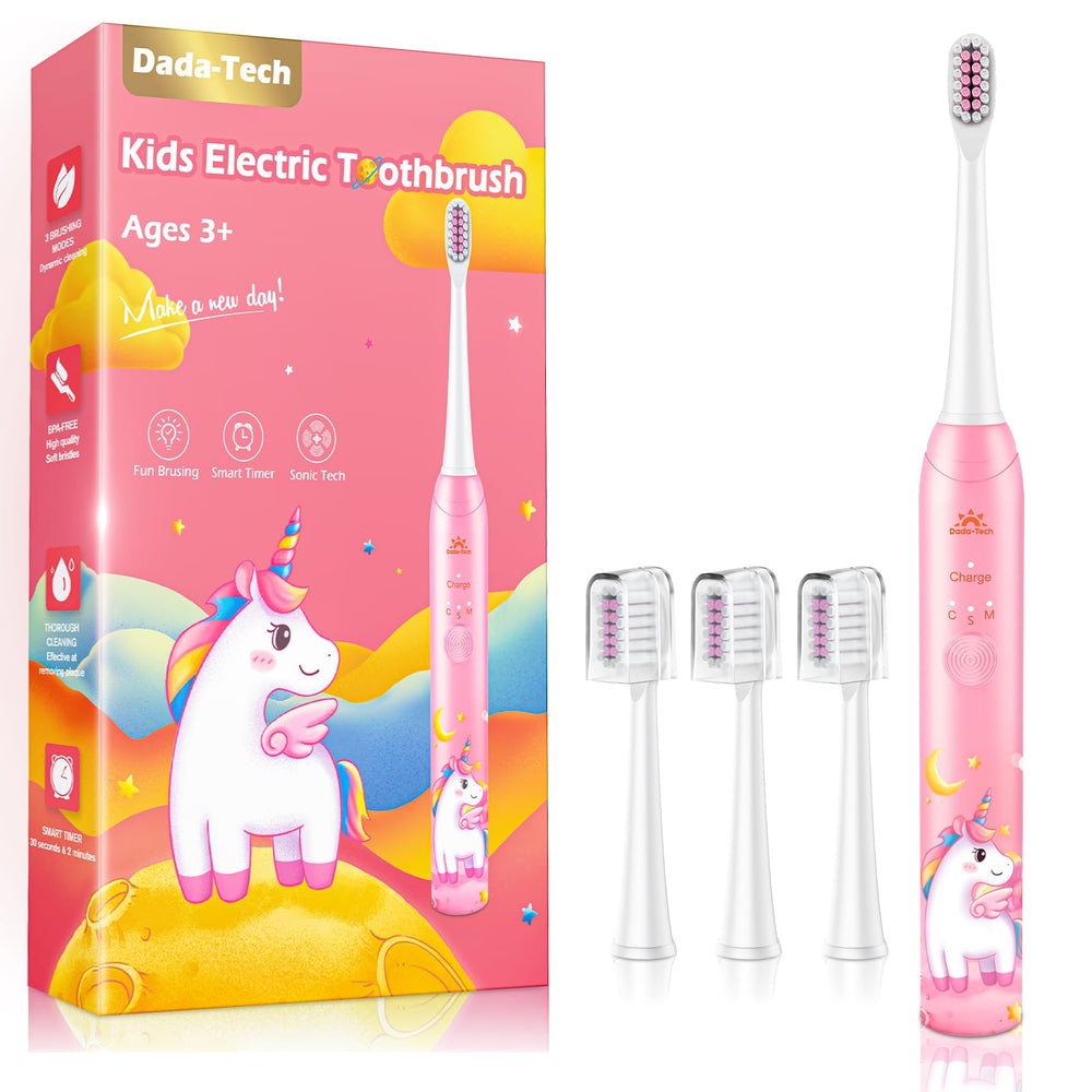 Kids electric toothbrush for girls in unicorn pink, front view