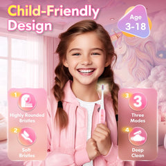 Girls unicorn pink electric toothbrush side view