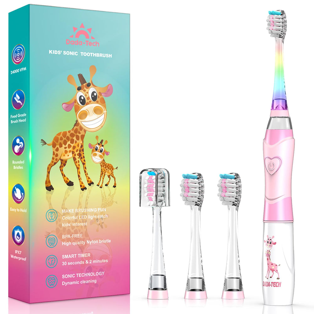 Pink giraffe-themed kids electric toothbrush