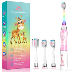 Pink giraffe-themed kids electric toothbrush