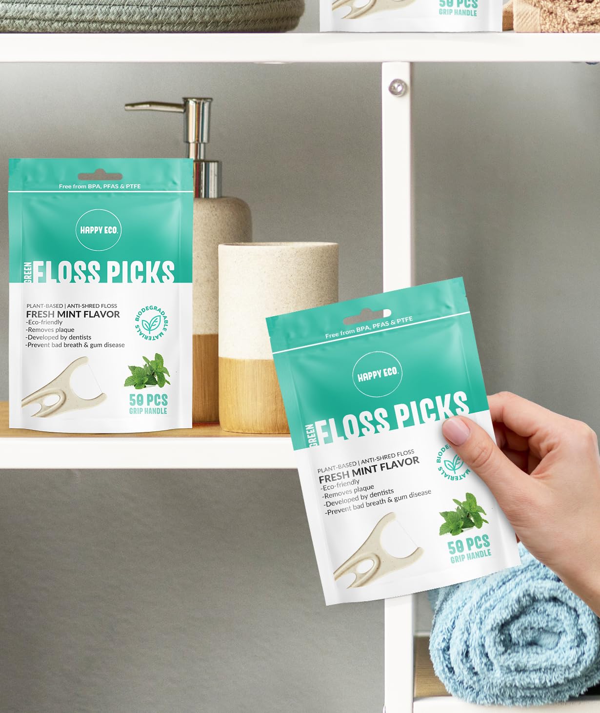 Kids floss picks with mint flavor