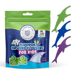 Shark-shaped kids flossers with fluoride