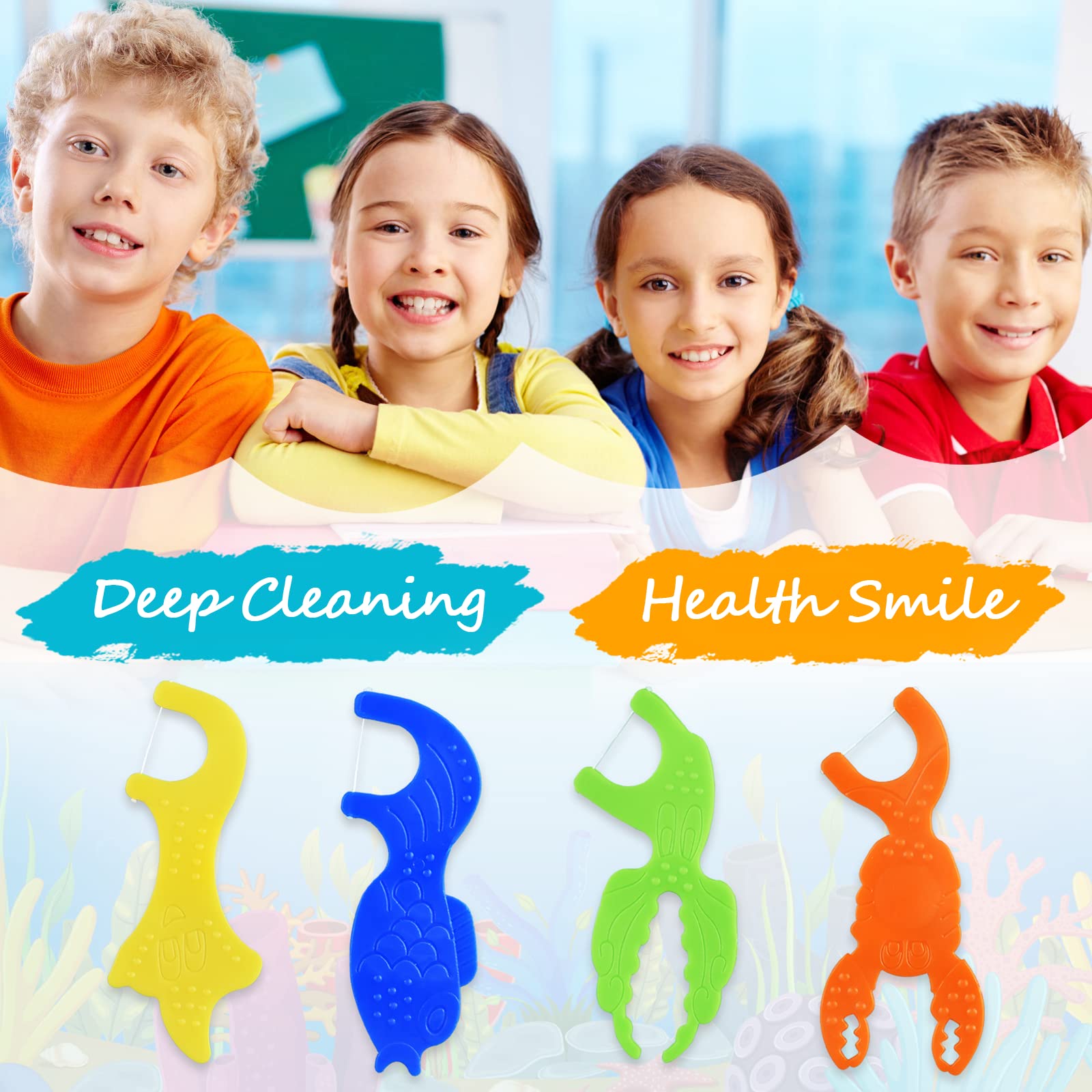 Display of 4 colors ocean animal-shaped flossers