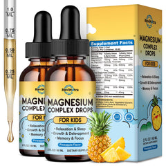 Two-bottle pineapple-flavored kids magnesium glycinate liquid drops 2-pack