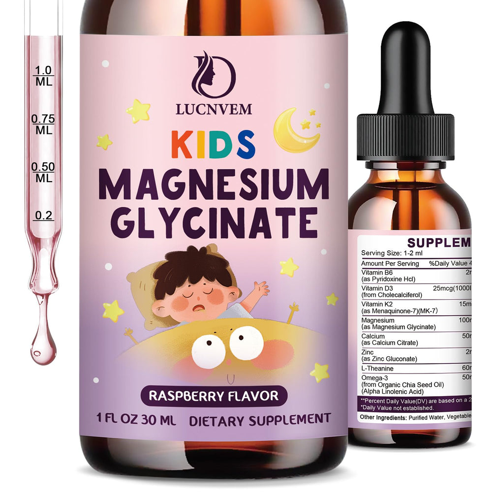 Front view of Kids Magnesium Glycinate Sleep Drops 30ml bottle