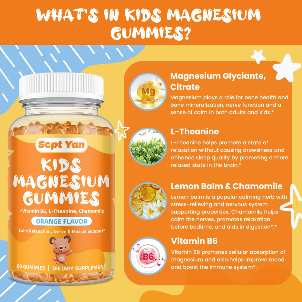 Orange-flavored magnesium glycinate citrate gummies for kids