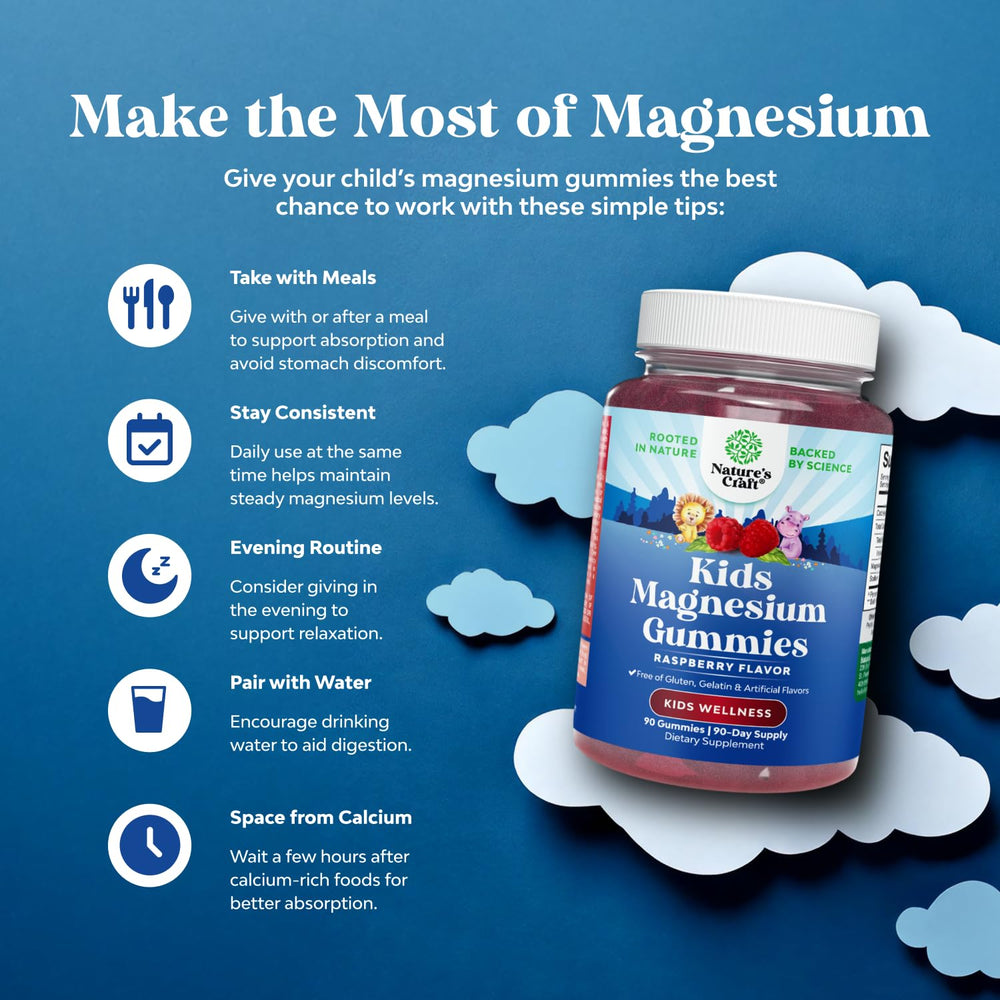 Ingredients overview graphic for kids magnesium gummies raspberry
