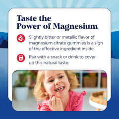 Nutrition facts label for kids magnesium gummies raspberry flavor
