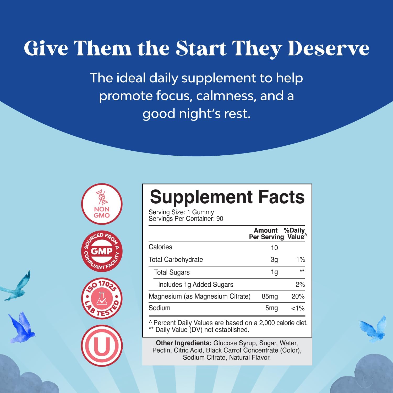 Side view of raspberry magnesium gummies bottle for kids