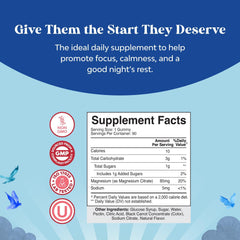 Side view of raspberry magnesium gummies bottle for kids