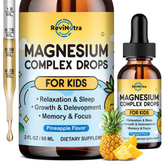 Front view of Kids Magnesium Liquid Drops bottle with Pineapple flavor